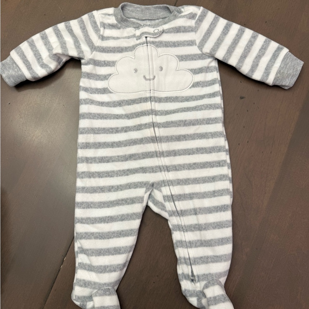 Carter's Gray and White Striped Footie with Cloud NWOT